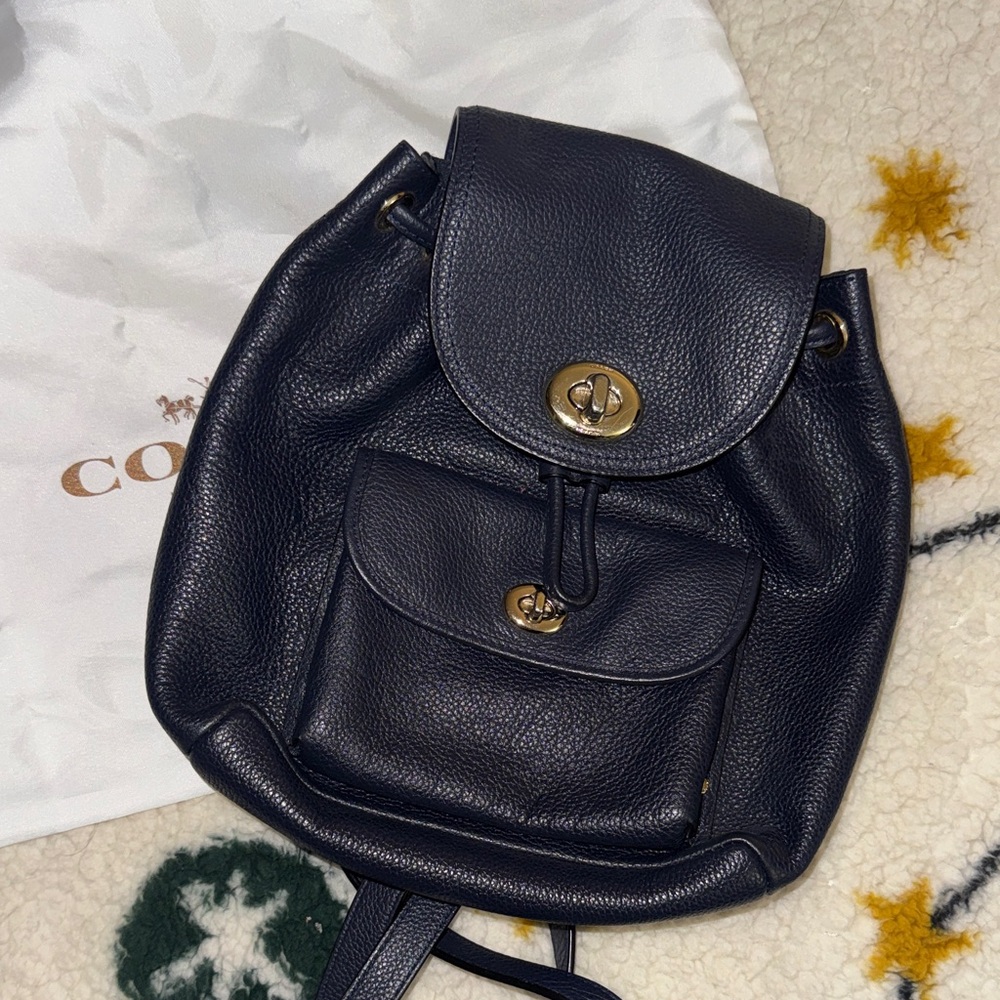 Coach Mini Turnlock Navy Leather Backpack